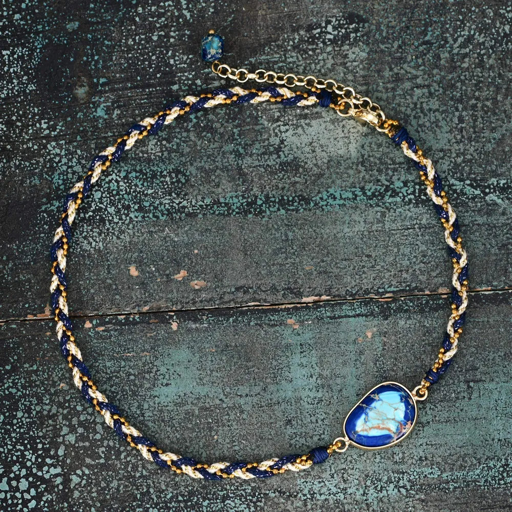 Collar De Jaspe Trenzado Bendiciones Azules