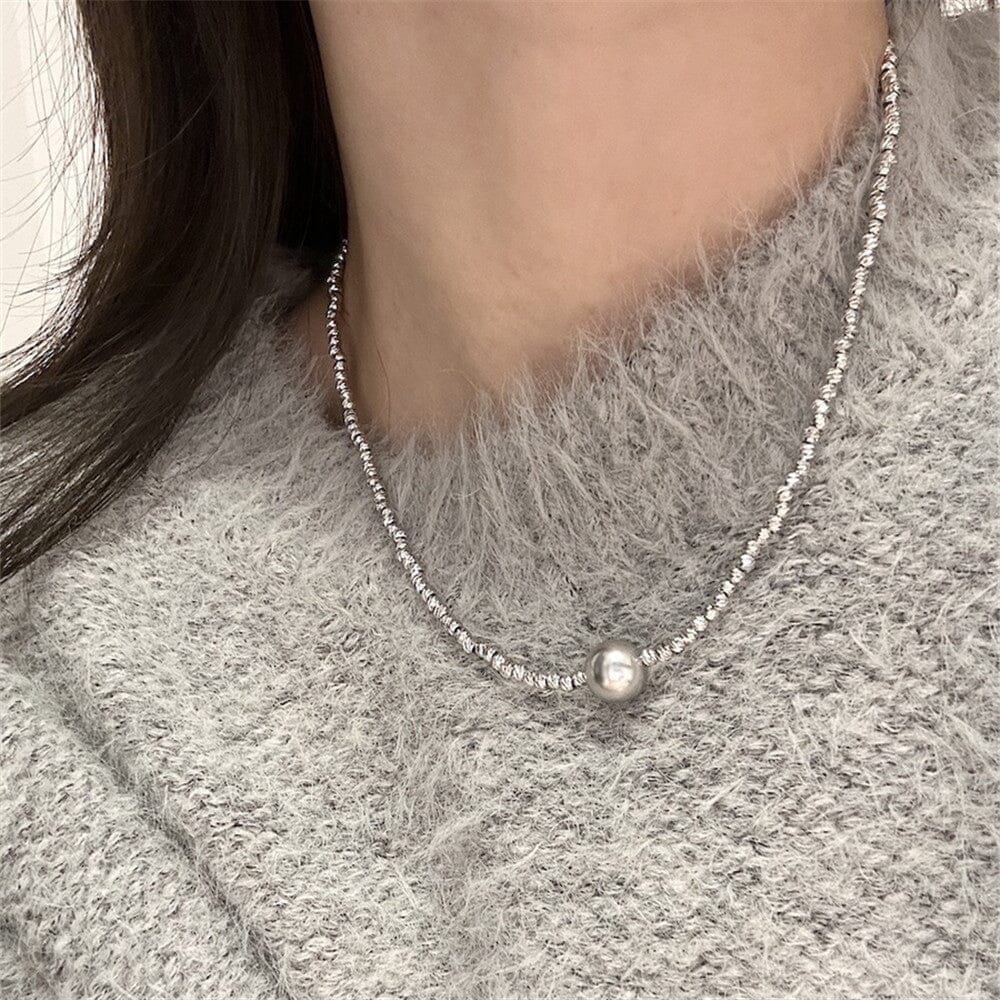 Collar De Perlas De Plata Con Textura Simplemente Elegante