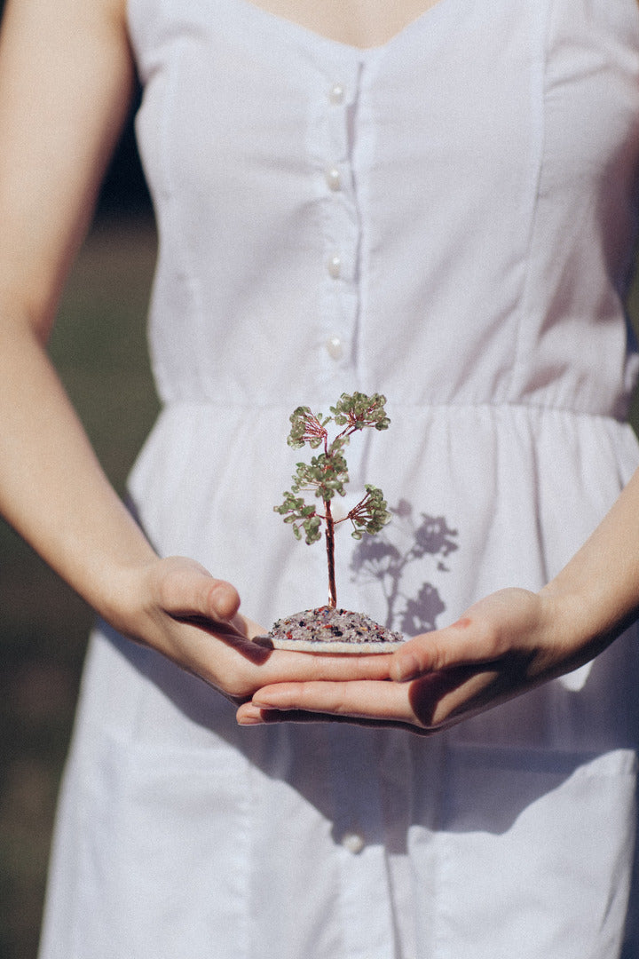 Positividad Y Significado -  Con Base Redonda Árbol De Cristal Feng Shui De Cuarzo Olivo