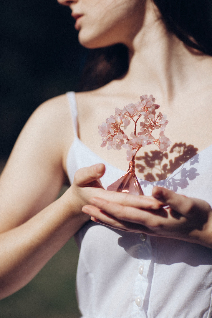 Cuarzo Rosa Con Base Piramidal De Amor Y Ternura - Arbol De Cristal Feng Shui