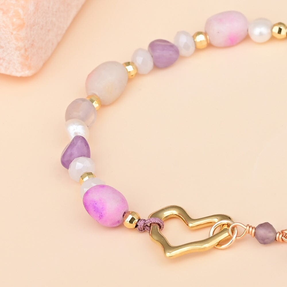 Elegancia Encantadora Amatista Y Ópalo Rosa Pulsera De Amor