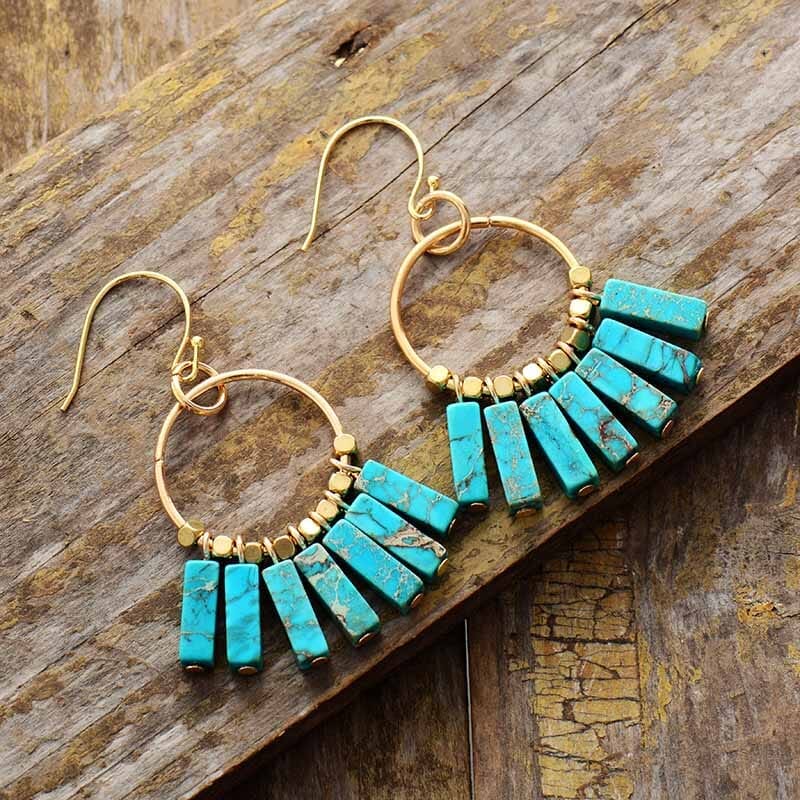 Pendientes  Tierra De Color De Gemas Naturales De Estilo Boho Pop Puesta A