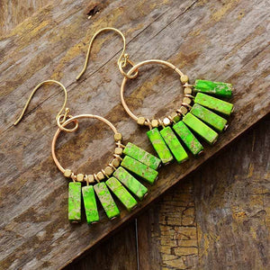 Pendientes  Tierra De Color De Gemas Naturales De Estilo Boho Pop Puesta A
