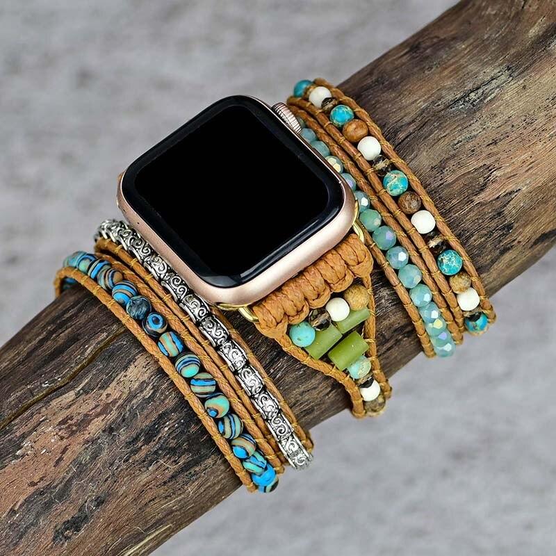 Correa Apple Watch Con Piedras Preciosas "olas Del OcÉano"