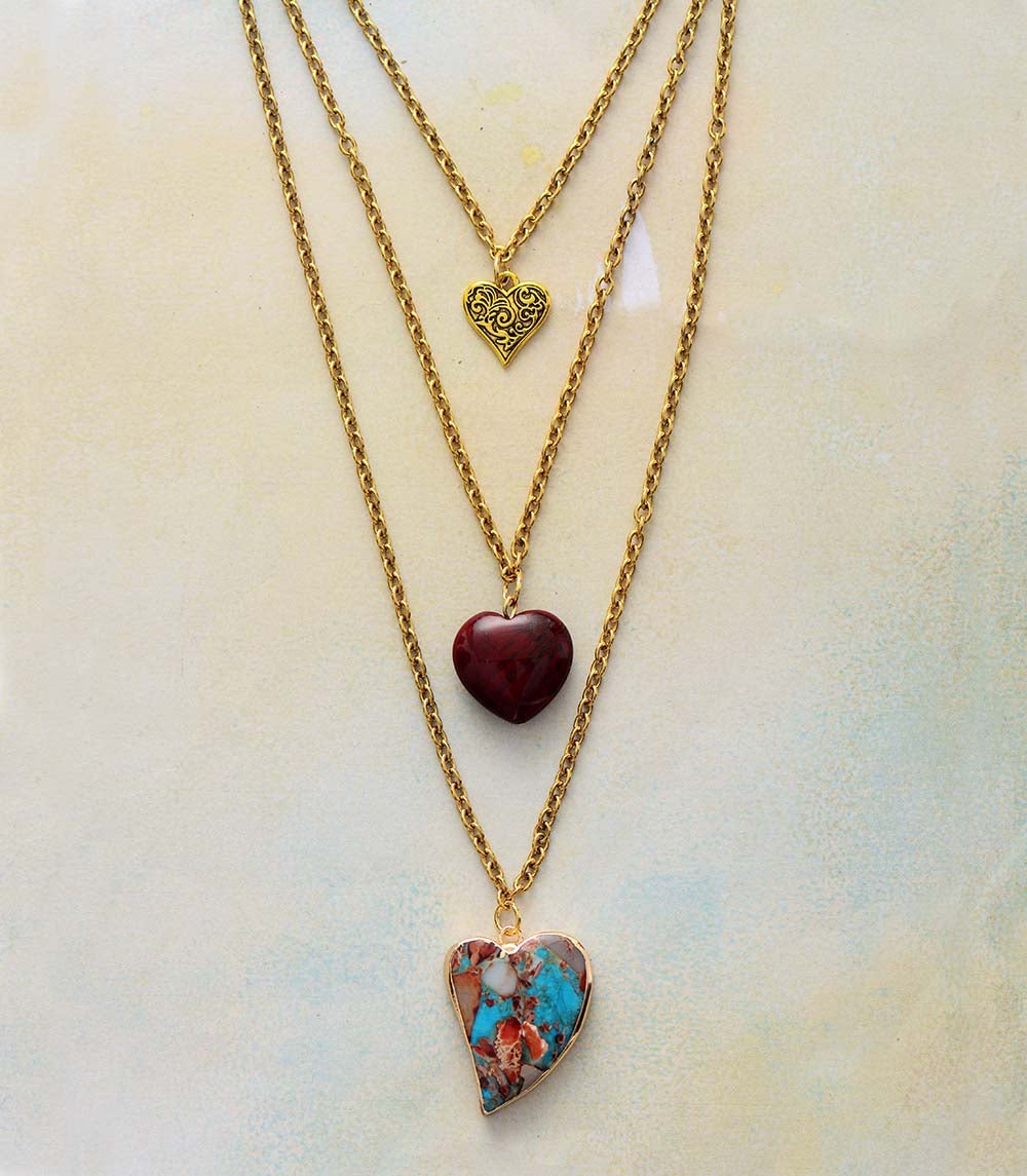 Collar De CorazÓn Multicapa De Jaspe