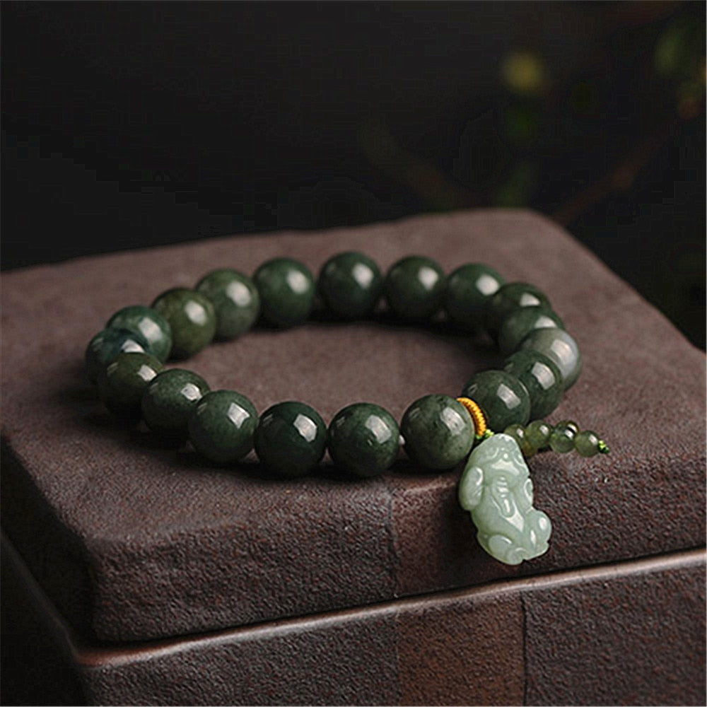 Pulsera Feng-shui De Jade  Con Amuleto Pixiu