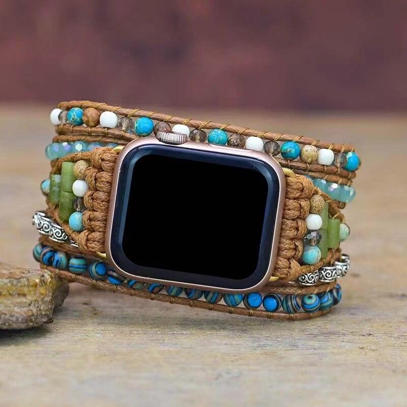 Correa Apple Watch Con Piedras Preciosas "olas Del OcÉano"