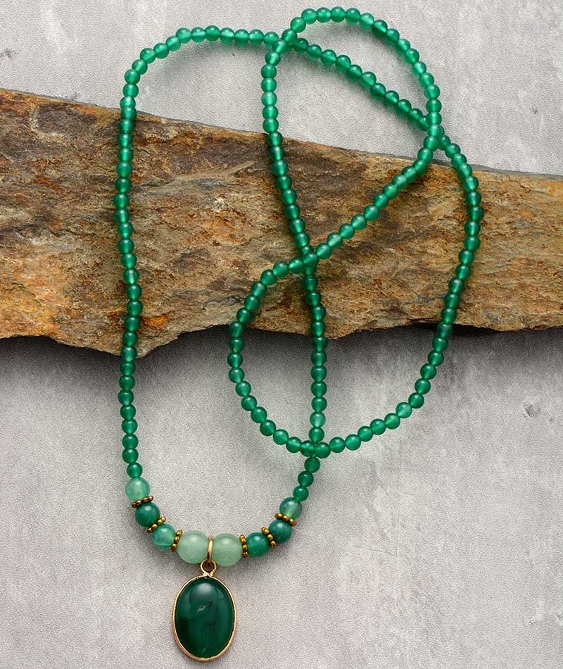 Collar  De Ónix Verde Vintage De Doble Uso Relajante