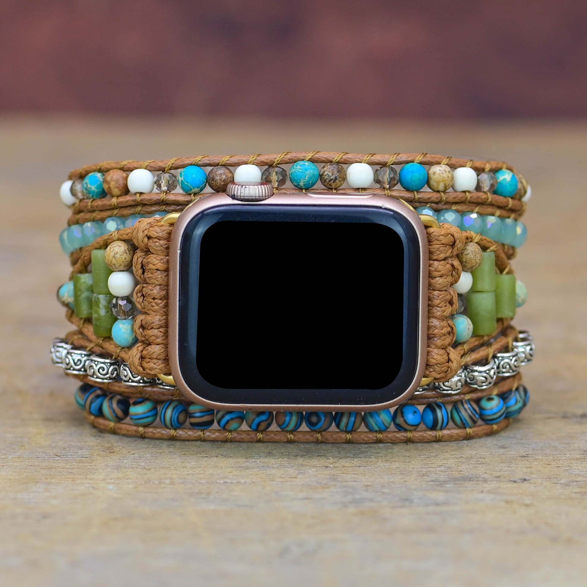 Correa Apple Watch Con Piedras Preciosas "olas Del OcÉano"