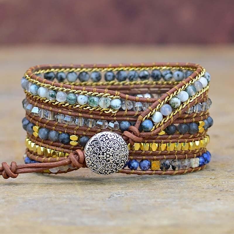 Pulsera Boho De 2 Piedras En Forma De Huevo De 5 Vueltas