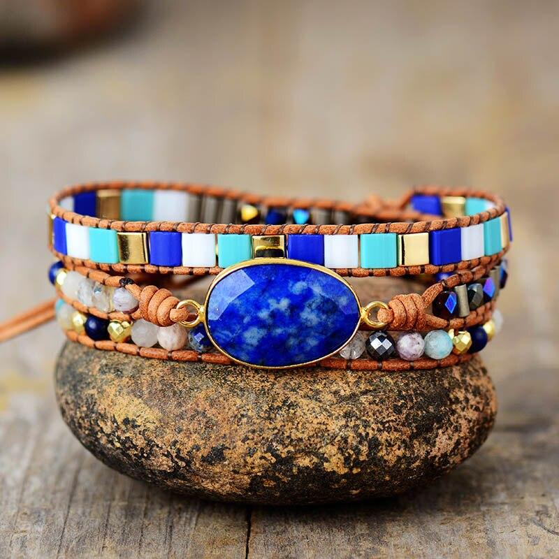 Pulsera De Cuentas Cuadradas De LapislÁzuli