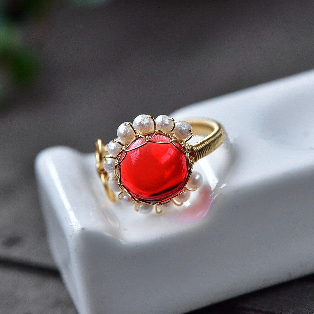 Anillo De Perla De Agua Dulce Con Cable Rojo