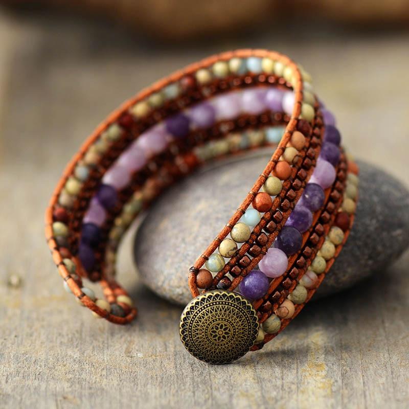 Pulsera Vintage De Jaspe De Cuero
