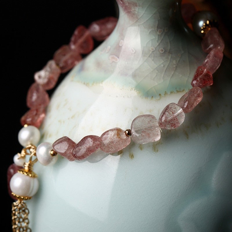 Pulsera De Perlas Rosa Fresa