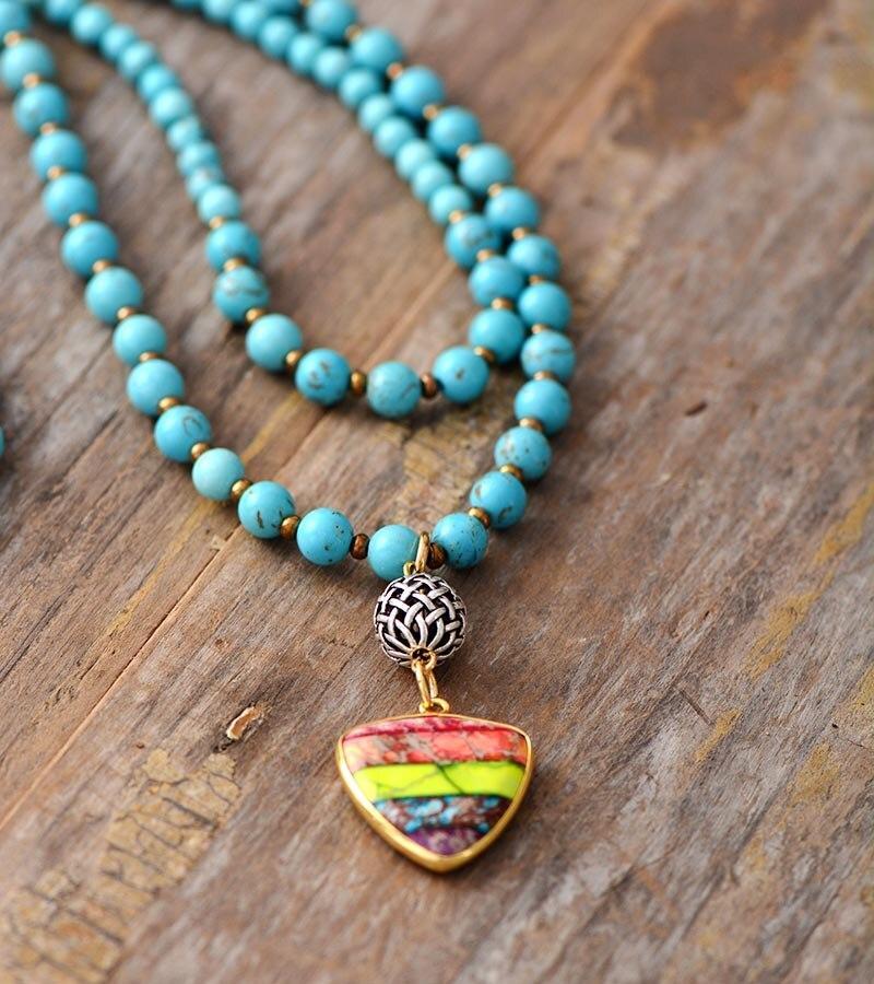 Collar Mala De Turquesa "escudo De Los Chakras"