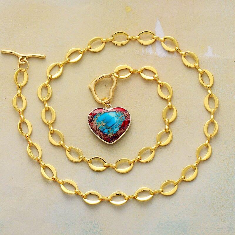 Lujoso Collar De CorazÓn De Jaspe Dorado