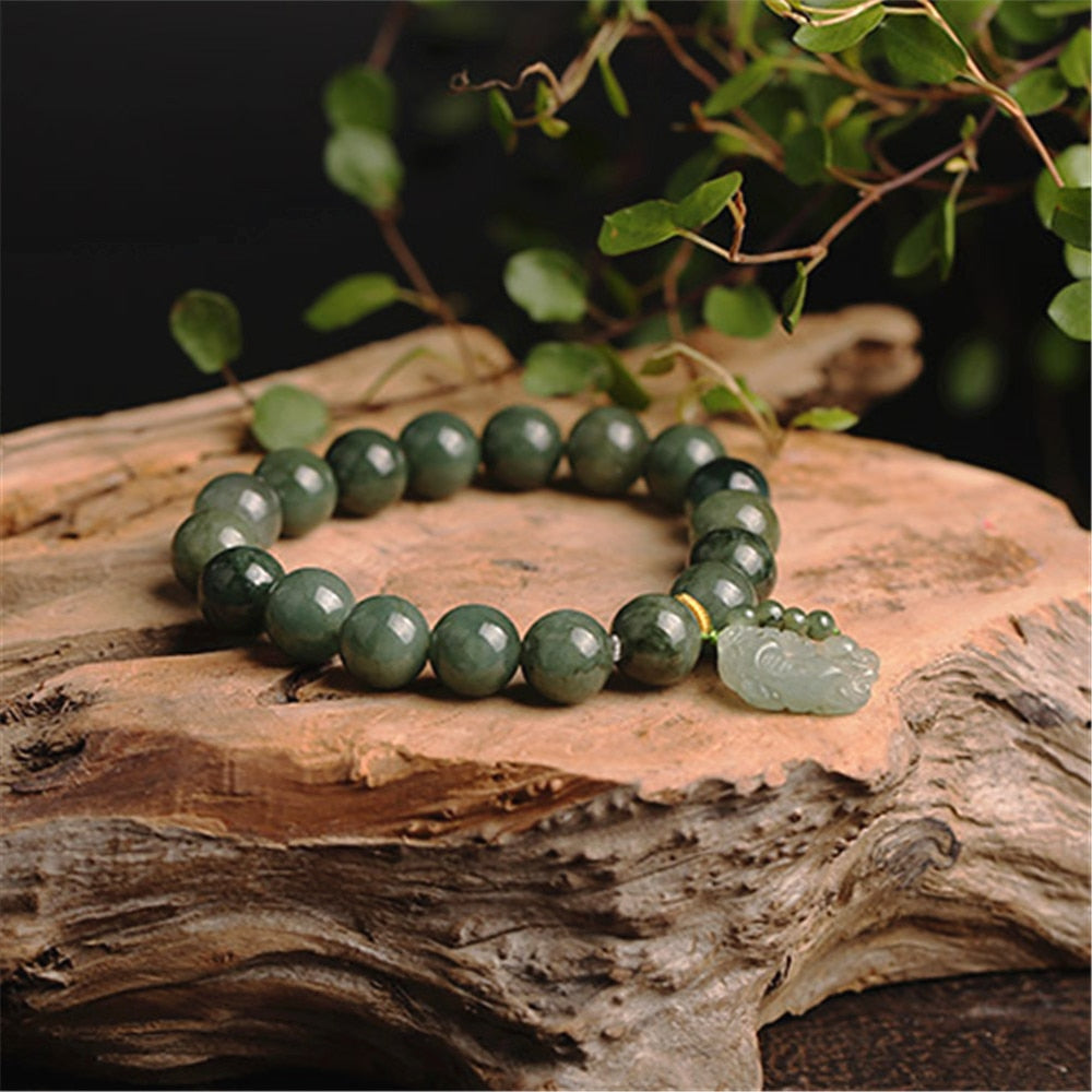 Pulsera Feng-shui De Jade  Con Amuleto Pixiu