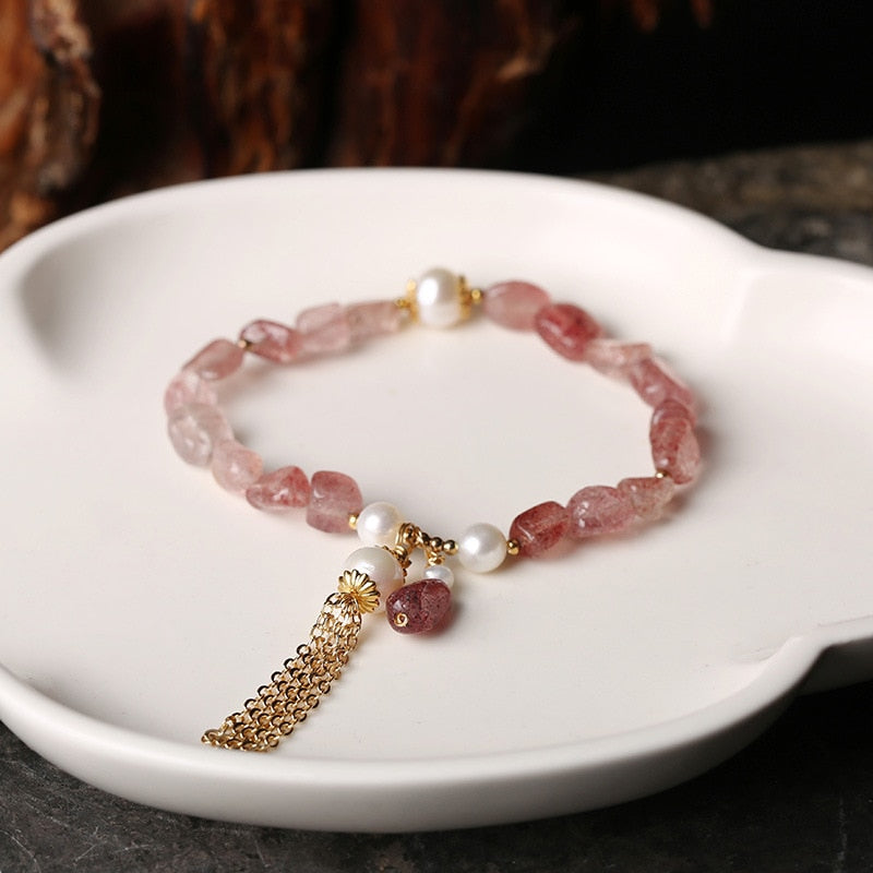 Pulsera De Perlas Rosa Fresa