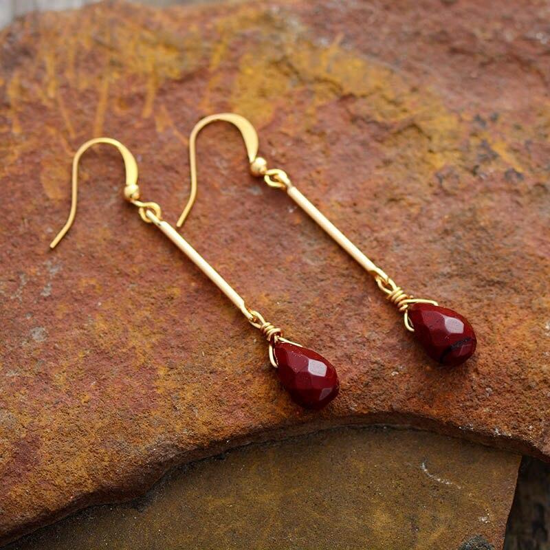 Pendientes  Rojo Brazen Elegance De Gota De Jaspe