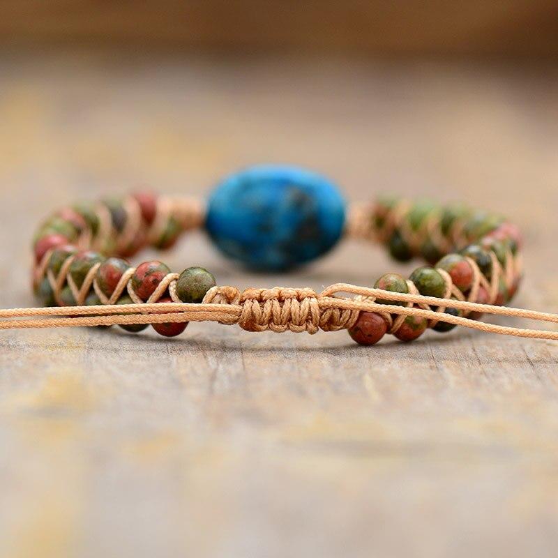 Pulsera Unisex De Jaspe Trenzado En MacramÉ