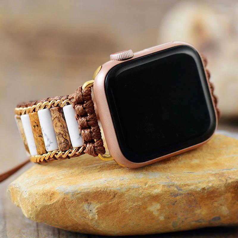 Correa De Jaspe De Yute Y Gema De Howlita Para El Apple Watch