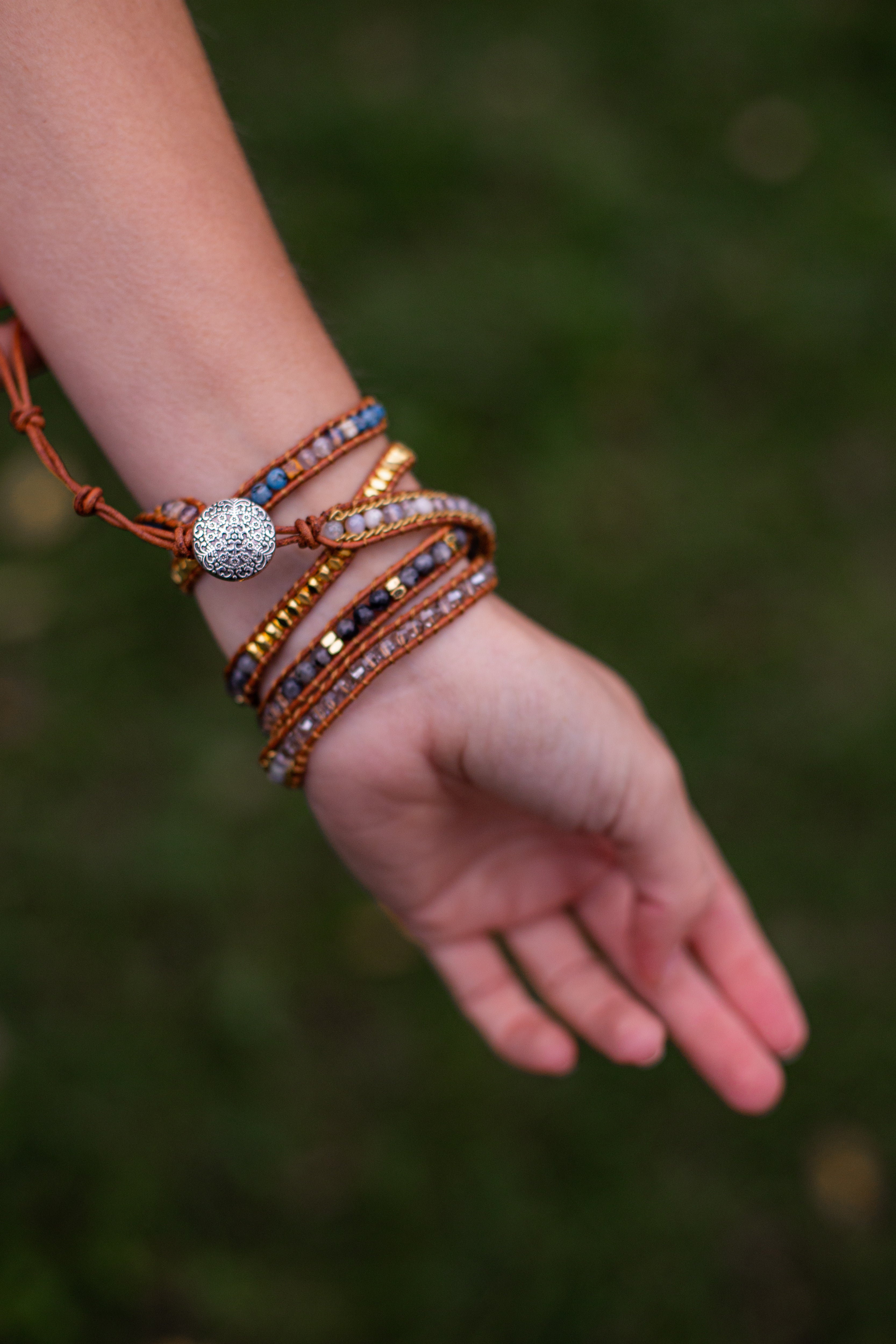 Pulsera Boho De 2 Piedras En Forma De Huevo De 5 Vueltas