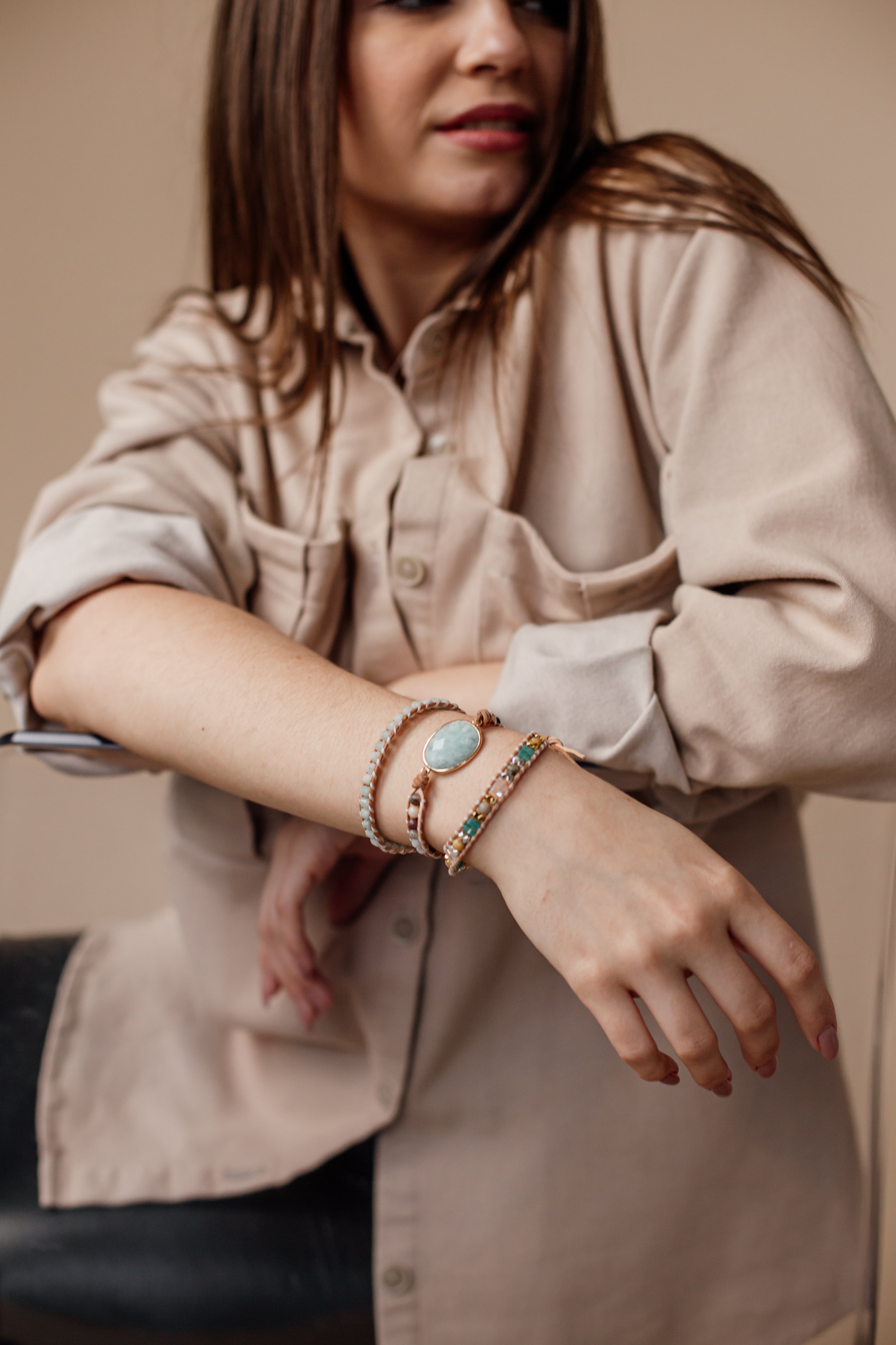 Pulsera De Amazonita, Ágata Y Jaspe Del Ser Armonioso