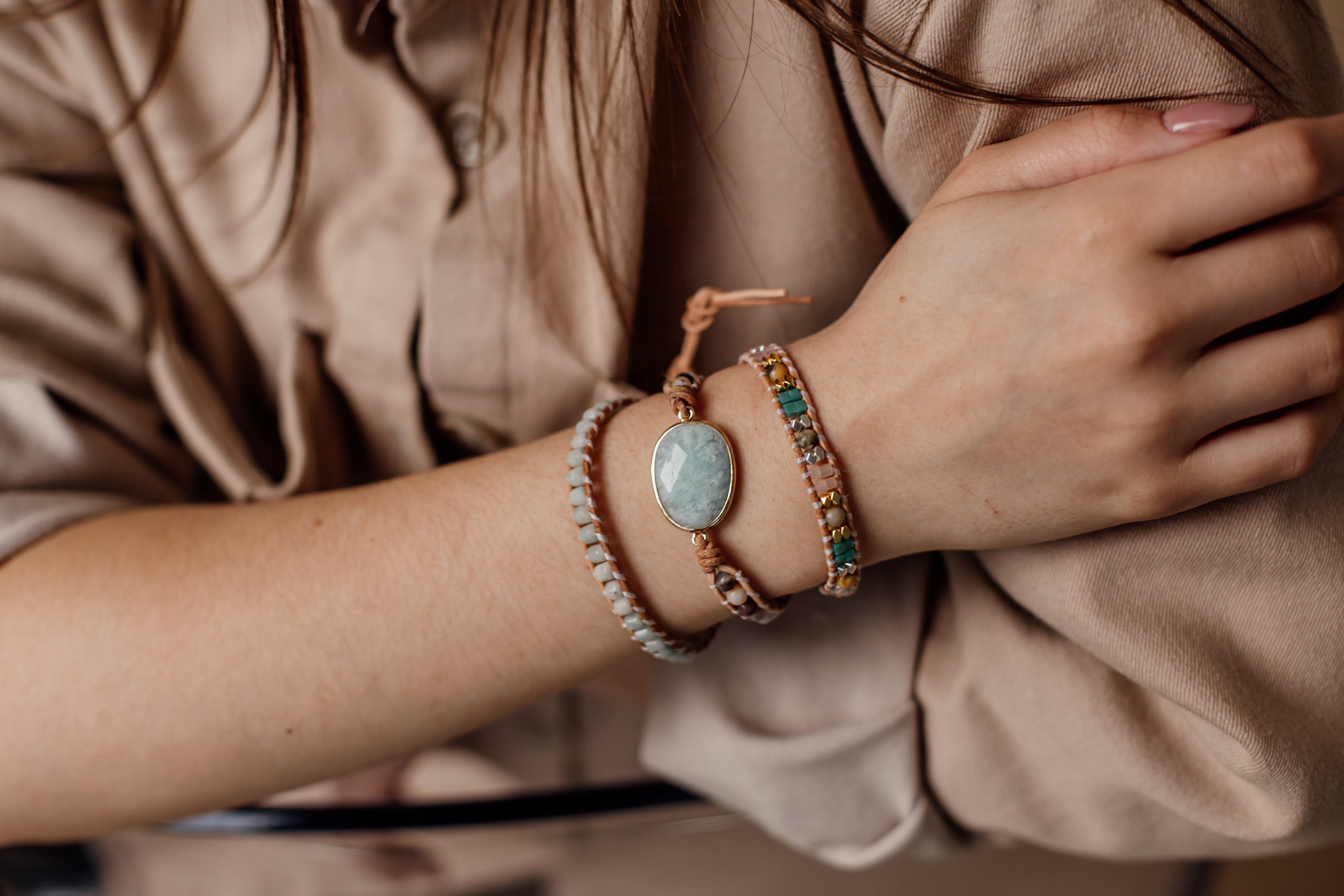 Pulsera De Amazonita, Ágata Y Jaspe Del Ser Armonioso