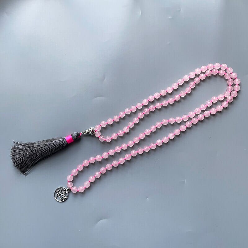 Collar De Cuarzo Rosa Árbol De La Vida Mala