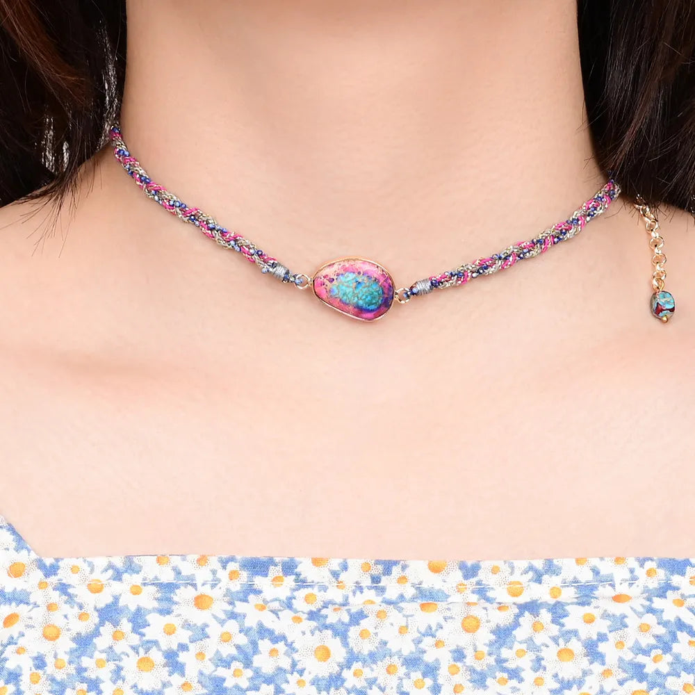 Collar De Jaspe Trenzado Rosa Y Azul Soul Harmoniser