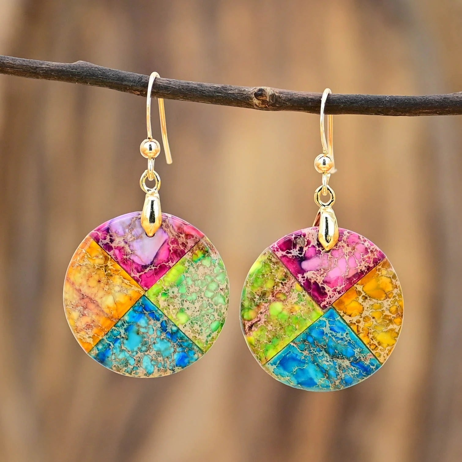 Pendientes De Jaspe Imperial Cuatro Cuadrantes