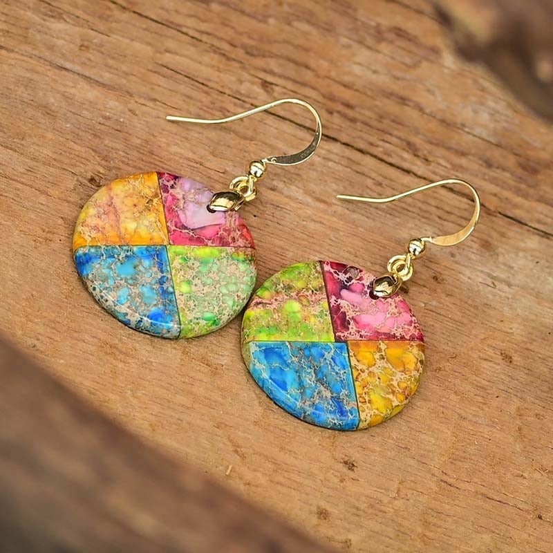 Pendientes De Jaspe Imperial Cuatro Cuadrantes