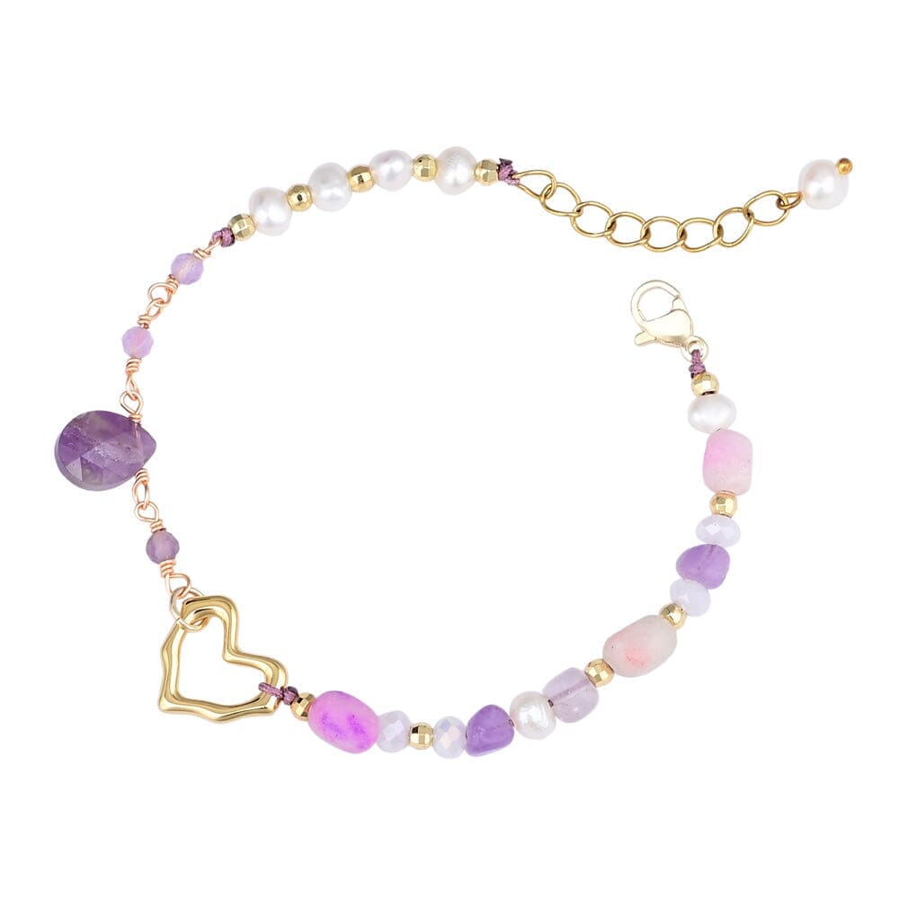 Elegancia Encantadora Amatista Y Ópalo Rosa Pulsera De Amor