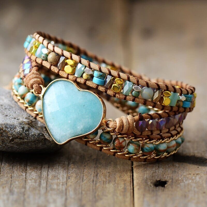 Pulsera Amor Azure  De Cuero Con Piedras Preciosas Naturales