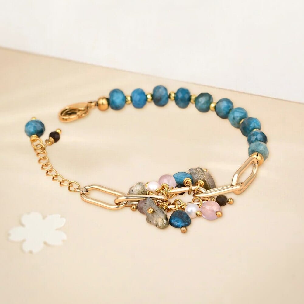 Pulsera con Apatita, Labradorita, Amatista y Perla de Oro Sueños Serenos