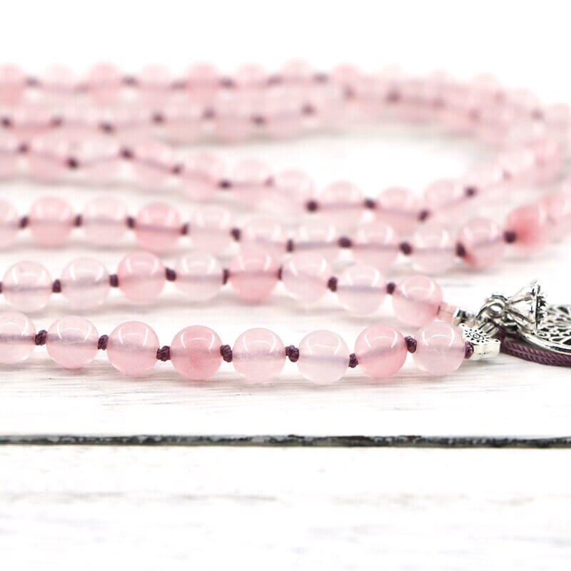 Pureza Amorosa Collar Mala De Cuarzo Rosa Y Perla De Agua Dulce