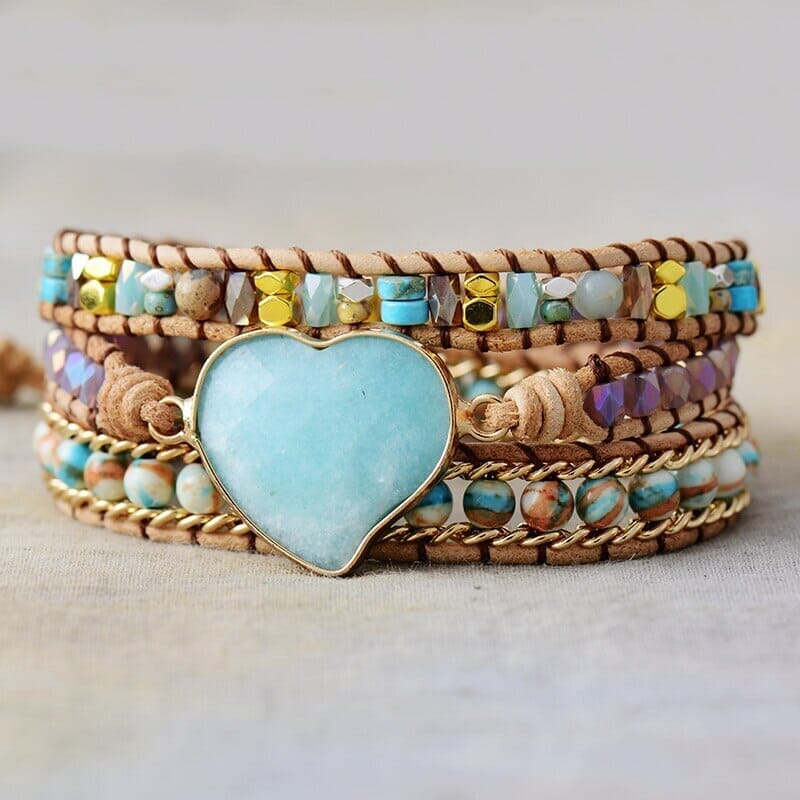 Pulsera Amor Azure  De Cuero Con Piedras Preciosas Naturales