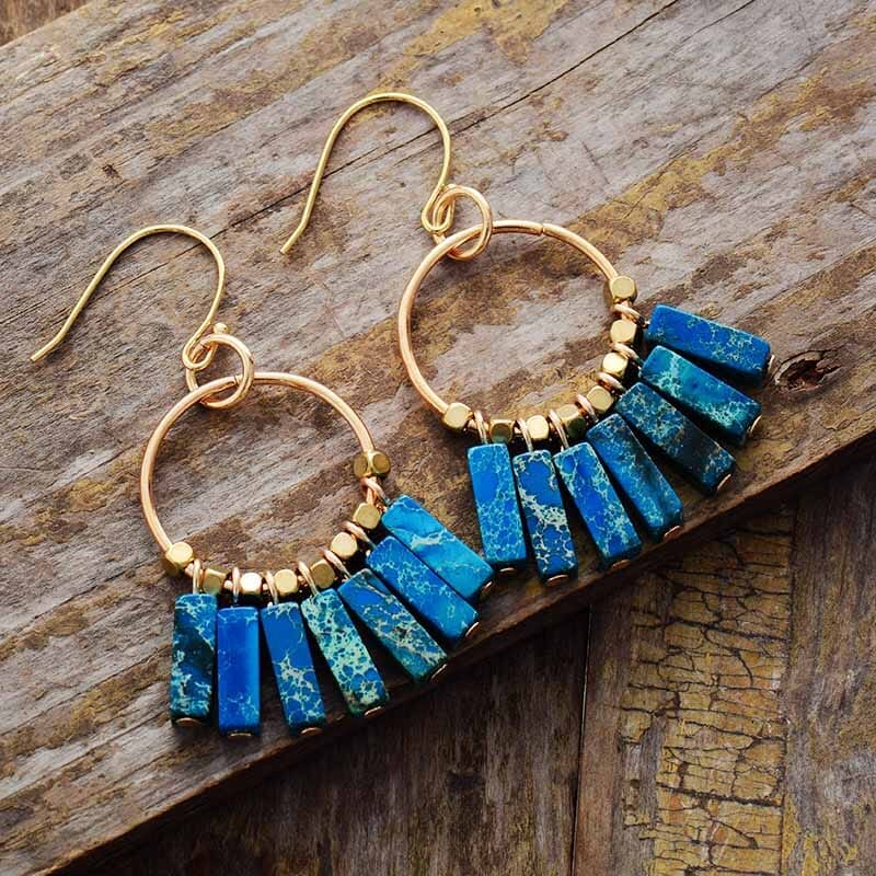Pendientes  Tierra De Color De Gemas Naturales De Estilo Boho Pop Puesta A