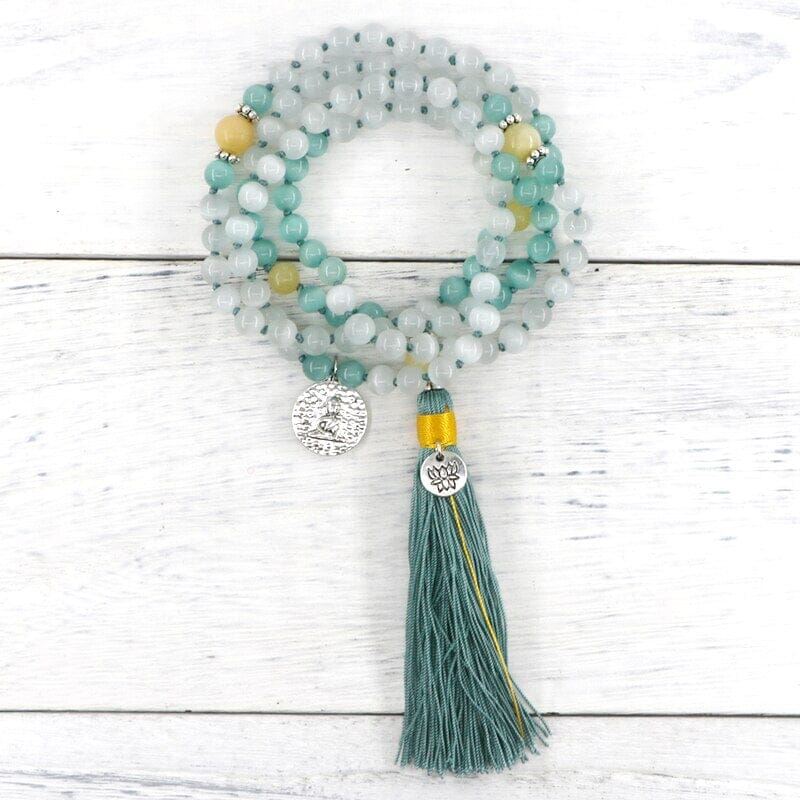 Collar De Mala Brillo De Sabiduria De Jade Amarillo Y Ópalo