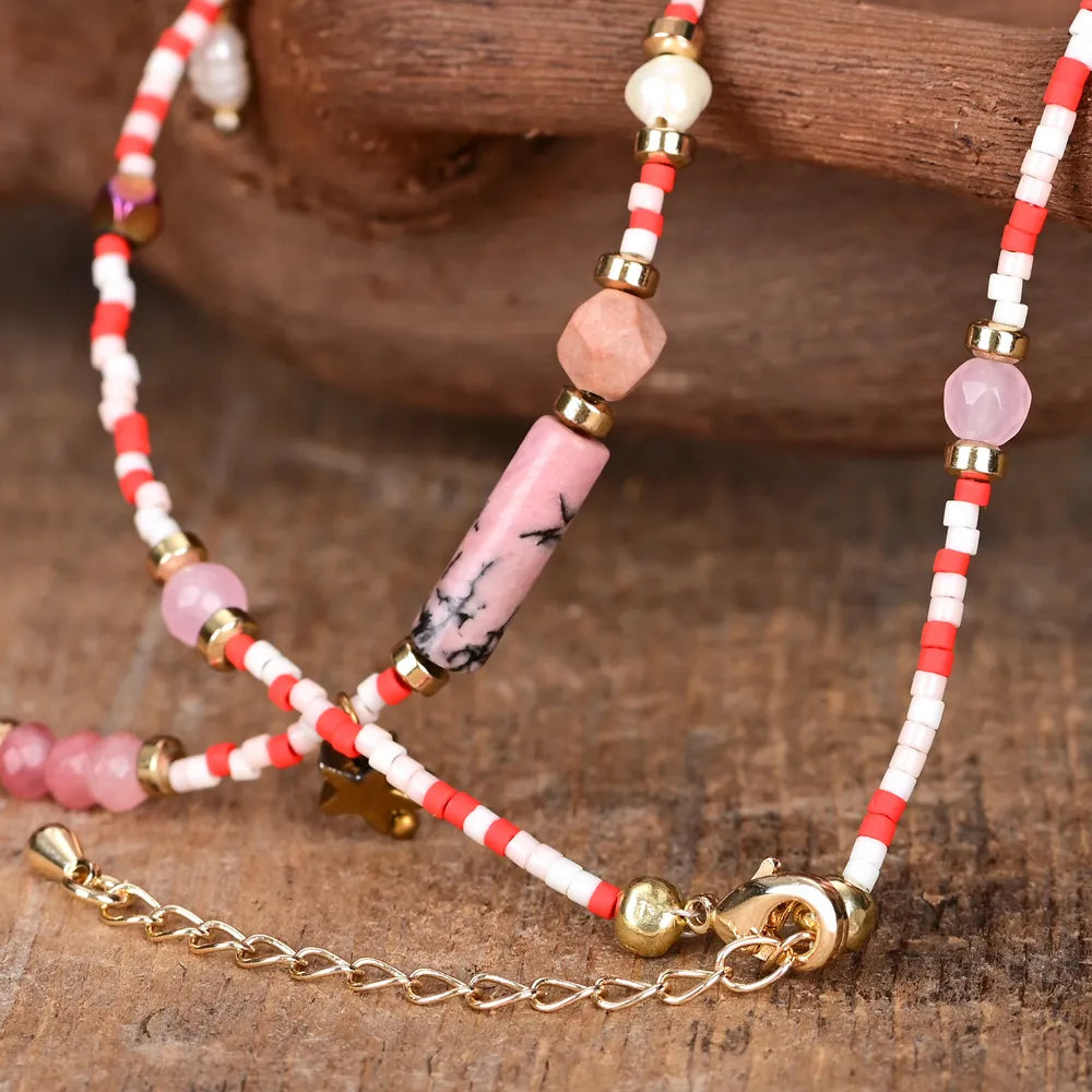 Collar Pasión Carmesí Cuarzo Rosa Y Hematites